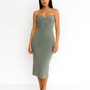 Bar III Women's Size Medium Strapless Twist-Detail Green Midi Sweater Dress NWT